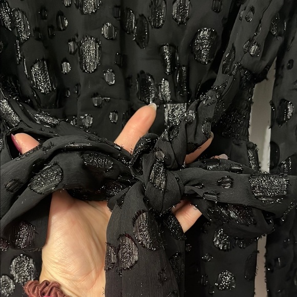 J. Crew Black and Silver‎ Metallic Wrap Bishop Long Sleeve Top Small - Picture 6 of 9